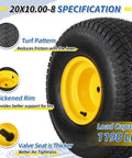 20x10.00-8 Lawn Mower Tire and Wheel Tubeless 4 Ply 3.5 Inch Offset Hub 3/4 Bore 3/16 Keyway Replacement for Riding Tractor