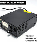 Beefy 13.8V 30A Bench Switching Power Supply For Ham Radios with Stabilized 13.8V DC output, showing control panel and plug socket.