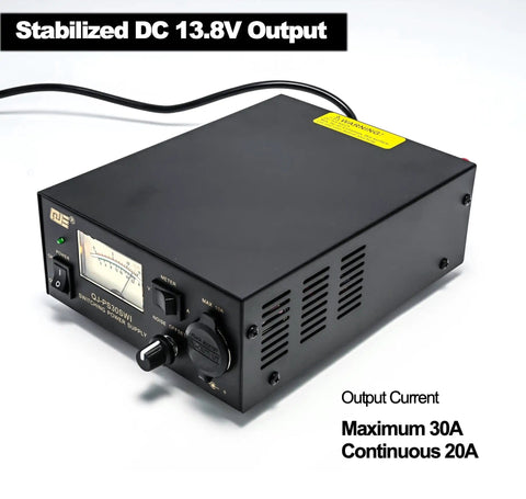Beefy 13.8V 30A Bench Switching Power Supply For Ham Radios with Stabilized 13.8V DC output, showing control panel and plug socket.