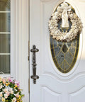 Front door with Two Pack Rustic Cast Iron Cabinet Handles Heavy Duty 9.3 Inch Long Door Pulls For Cabinets Doors Gates Closets Drawers With Antique Farmhouse Charm Built To Last And Easy To Install, featuring an ornate wreath and floral arrangement.