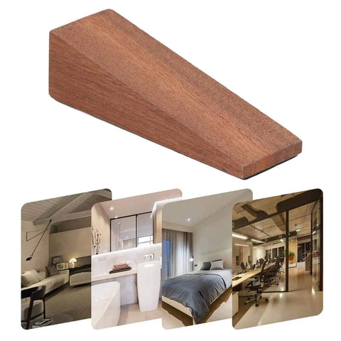 Beech Wood Triangular Door Stop With Sloped Non Slip Cap keeps doors from slamming and scratching floors in living room and bathroom