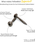 Pocket Screw Set Size Eight By One And A Half Round Washer Head Type Seventeen Pocket Screws with square drive bit, extra coarse thread