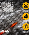 Close-up of durable webbing showing abrasion, corrosion, and weather resistance for Beefy Heavy Duty E Track Straps 2 Inch By 16 Foot.