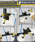 Manual Rope Puller Tool For Fish Tape And Wire Tug, Heavy Duty Wire Tugger Gripper demonstrating easy use instructions to thread wire.