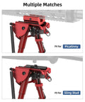 Dope Carbon Fiber Rifle Bipod For Picatinny Rails, Extendable 6 To 9 Inches, shown with red carbon fiber and swivel stud mount