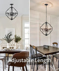 Rustic Farmhouse Black Chandelier For Dining Room And Living Areas With Industrial Metal Design, hanging over dining table