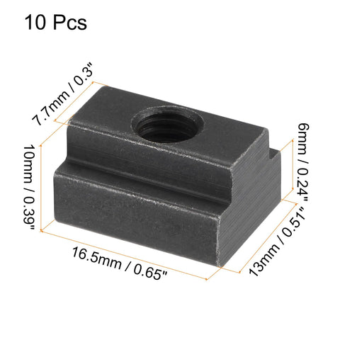 M6 Thread T Slot Nuts Alloy Steel Black Oxide Finish Grade 8.8 For Quick Clamp Fixtures And Furniture 10 Pcs, dimensions shown