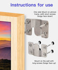 Instructions for use of Heavy Duty Stainless Steel Picture Hanging Brackets for smooth mounting on frames and walls.
