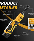 Cordless Three-Eighths Inch Ratchet Wrench Set With 45 Ft Lbs Torque And Variable Speed Up To 550 RPM, 16.8 Volt Power Tool For Auto Maintenance, Easy Nuts And Bolts Tightening And Removal. 3/8" drive anvil, LED light, soft rubber handle