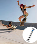 10 Pack Inline Skate Axle Screws 6mm x 36mm For Roller Skates shown with skateboarders in action, universal fit, easy install