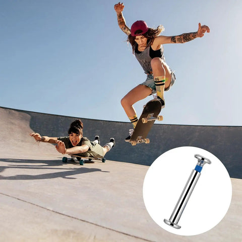 10 Pack Inline Skate Axle Screws 6mm x 36mm For Roller Skates shown with skateboarders in action, universal fit, easy install