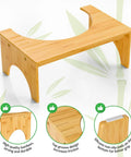 7 Inch Bamboo Poop Stool For Bathroom For Adults And Kids Relieves Bloating Constipation Eases Defecation Improves Bowel Movements With Anti Slip Grooved Surface Ergonomic Step Stool For Safer Easier Toileting, bamboo material with grooved top and silicone pads for stability.