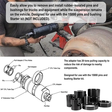 Man using Leaf Spring Pin And Bushing Adapter Service Kit Remover And Installer Tool Set For Heavy Duty Trucks And Equipment Pro Grade Maintenance Kit For Fleet Mechanics And Auto Shops