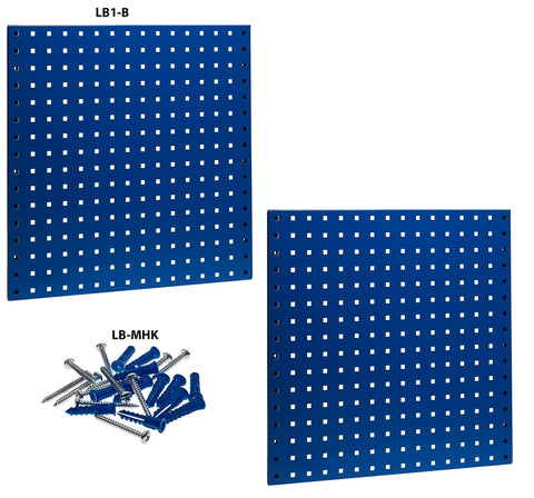 LocBoard Steel Pegboard Kit 24x24 Inch Square-Hole Wall Mount System in Blue with screws and anchors, 250 lbs capacity
