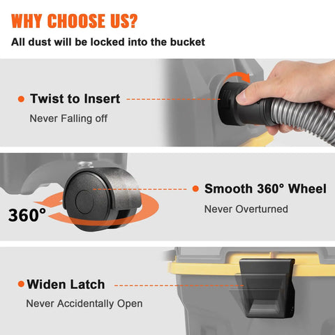 Workhorse 4 Gallon Wet Dry Vacuum With 5 Peak HP Motor Quiet Yet Mighty Suction 65 CFM Airflow Built In Blower 3 In 1 Crevice Nozzle And All Purpose Attachments For Car Debris Pet Hair Carpet Or Garage Cleanup Black And Yellow