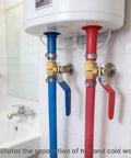 Close-up of 10 Pack 1/2 Inch PEX Brass Full Port Shut Off Ball Valve Hot And Cold Quarter Turn Red Blue Water Stop Valve installation