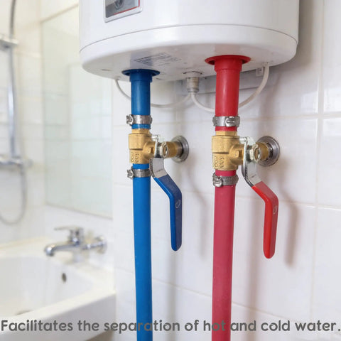 Close-up of 10 Pack 1/2 Inch PEX Brass Full Port Shut Off Ball Valve Hot And Cold Quarter Turn Red Blue Water Stop Valve installation