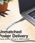 DirectSync 100W PD USB-C To USB-C Cable 3Ft Braided powering laptop with 100W, showcasing fast charging capability, jet black