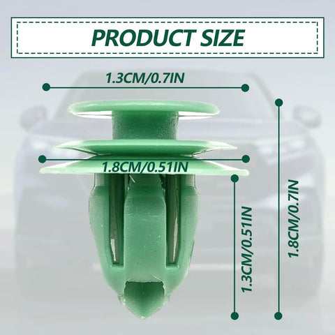 Heavy Duty Nylon Door Trim Panel Fasteners 30 Pack Solid Retainer Clips, showing size details 1.3CM and 1.8CM for Honda and Acura.