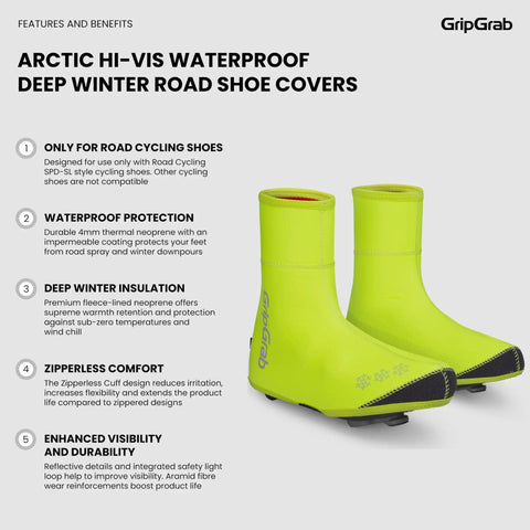 Bright yellow Arctic Waterproof Deep Winter Road Bike Overshoes For Road Shoes No Fuss Easy On Off Cyclist Rainproof Shoe Covers