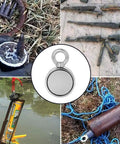 1000 Lbs Neodymium Magnet Fishing Kit with Case showcasing double-sided magnets, rusty artifacts, rope, and dredged items.