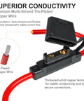 Heavy Duty Inline Blade Maxi Fuse Holder Kit With 6 Awg Wiring And Assorted Amp Blade Fuses Featuring Flippable Caps showing multi-strand tin-plated copper wire.
