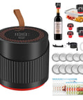 Handy Upgraded Four In One Electric Mason Jar Vacuum Sealer Kit with jars, wine bottle, vacuum bags, and accessories displayed.
