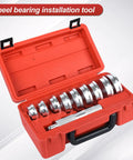 All In One Bearing Race And Seal Driver Set With 9 Adapters And 5.5 Inch Handle Includes 9 Collar Discs in open red case