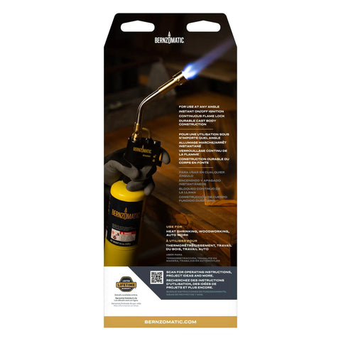 DuraCast Wide Surface Torch with durable cast aluminum body, auto ignition, wide flame tip in package for cooking and metalworking.