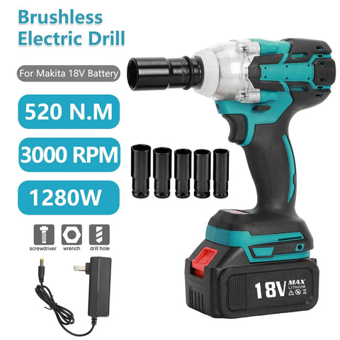 HeVirgo Cordless Electric Impact Wrench 18V With Brushless Motor And 520Nm High Torque For Automotive Repairs Includes 13000 Mah Battery Six Sockets Easy To Use Portable Power Tool Shipped From USA Direct