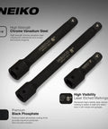 Half Inch Drive Impact Extension Bar Set Tough CrV Steel Three Piece Kit With 3 Inch 6 Inch And 8 Inch Extensions for cars and bikes