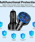 High Power USB C Car Charger 6 In 1 With Voltage Display 250W Multi Port Cigarette Lighter Adapter shown with protection features