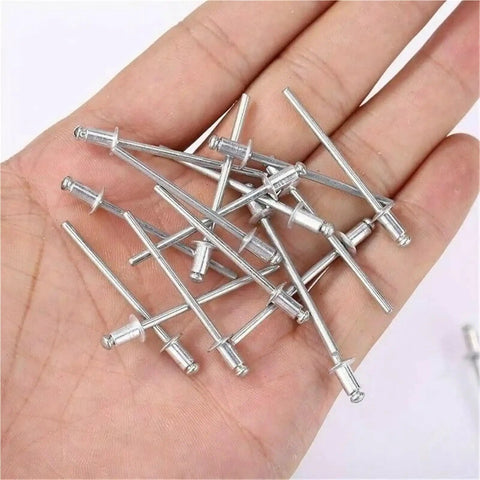 Massive Aluminum Dome Head Blind Rivet Kit With 660 Pieces In 3.2mm 4.0mm And 4.8mm Sizes For Quick Easy Riveting On Wood Metal And Auto DIY Projects For Home Repair And Maintenance, aluminum blind rivets in hand