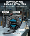 Heavy Duty Retractable Extension Cord Reel With Twist Lock Stopper, Auto Retract To Prevent Tangling, Brighter Triple Tap Outlet