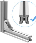 Close-up of aluminum corner bracket in 50 Piece Aluminum Profile Connector Kit For 6mm Slot Extrusions White Corner Brackets With 100 M5 T Nuts And 100 M5 X 8mm Hex Screws For DIY CNC Printer Frame And Robotics Build