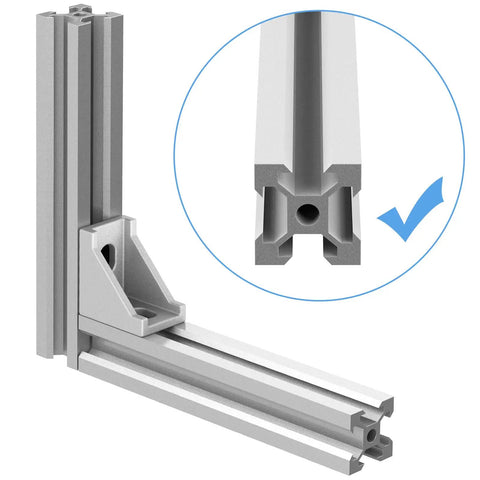 Close-up of aluminum corner bracket in 50 Piece Aluminum Profile Connector Kit For 6mm Slot Extrusions White Corner Brackets With 100 M5 T Nuts And 100 M5 X 8mm Hex Screws For DIY CNC Printer Frame And Robotics Build