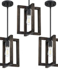 Three Pack One Light Cozy Farmhouse Natural Pine Wood Hanging Pendant Lights With Black Metal Frame For Entryway Dining Room Kitchen Island And Bedroom UL Listed E26 Base Compatible With LED Or CFL Bulbs.