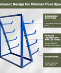 Sturdy Four Tier Shop Storage Rack With Adjustable Steel Bars For Lumber Planks And Piping with adjustable arms and compact design.