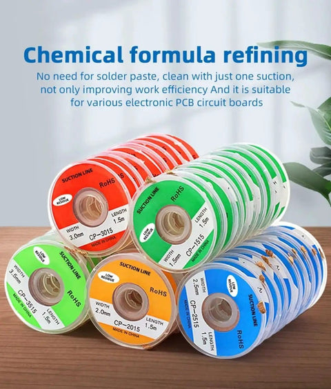 Two Pack Braid Solder Remover Tin Sucker For CP1515 2015 2515 3015 3515 Soldering Iron Lead Cable Flux Repair Tool reels