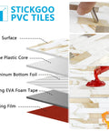 Diagram showing layers of Peel And Stick Backsplash Tiles Marble Calacatta With Metal Gold Finish for fast install in kitchens.