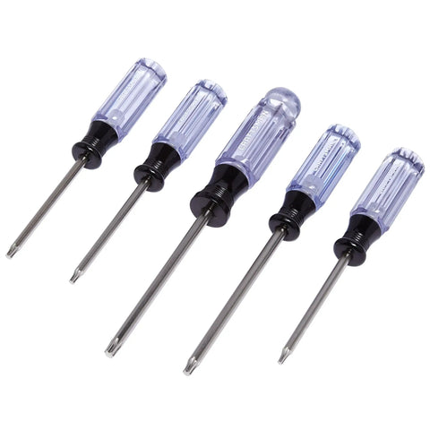 Torx Screwdriver Set With Acetate Handles 5 Piece Heat Treated Alloy Steel Tools Comfort Grip For High And Low Torque Satin Nickel Finish Built Like A Workhorse For Home And DIY Projects