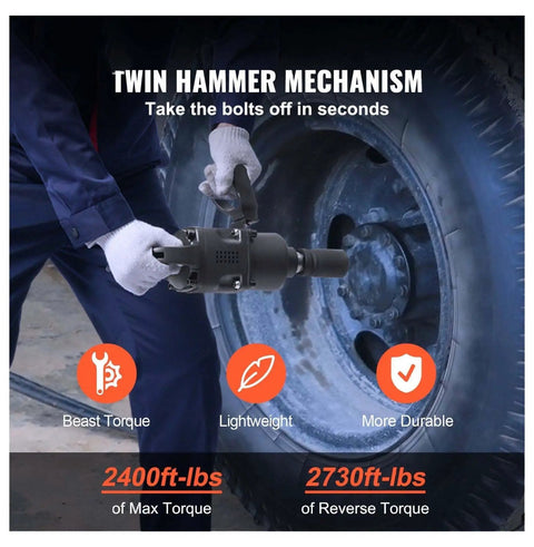 1 Inch Air Impact Wrench Delivers 2730 Ft Lbs Breakaway Torque As A Lightweight Heavy Duty Pneumatic Impact Gun with dual handles.