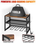 Power Tool Organizer With Built In Power Strip And 3 Outlets For Garage And Workshop, sturdy metal frame, 100lb load support