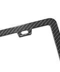 Corner view of Carbon Fiber Look License Plate Frame Made From Durable Aluminum Scratch Resistant Metal Plate Holder For Cars Universal Fit