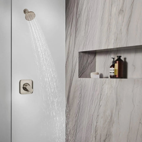 Genta LX Brushed Nickel One Handle Posi Temp Pressure Balancing Valve Trim Kit For Shower With Modern Finish Valve Required 2510 Compatible T2471BN Ready installed in marble bathroom