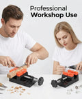 Compact Mini Bench Vise Featuring Smooth Parallel Jaw Clamping For Precision Watch Repair Sculpture Diy Carving And Home Shop Projects Built Different Heavy Duty in use by two people working on crafts.