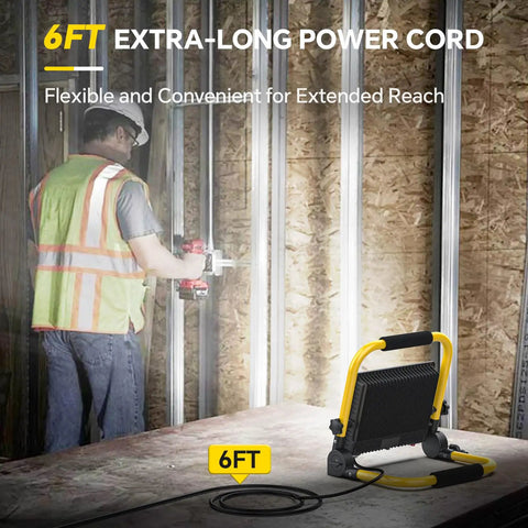 Ultra Bright 10000 Lumen LED Work Light Flood Light With 6Ft Cord IP66 Waterproof for Indoor and Outdoor Job Sites, garage scene.