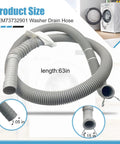 Washer drain hose replacement, gray corrugated hose, 63-inch length with end fittings for LG/Kenmore washers