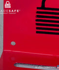 Close-up of red Real Tough Heavy Duty Lockout Tagout Locks Station corner, highlighting powder-coated steel construction.