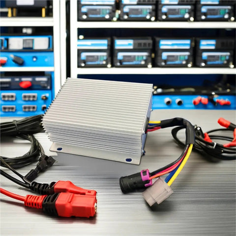 Keep Your Rig Powered Up With This Badass 300 Watt 72 Volt To 12 Volt 25 Amp Isolated Dc Dc Converter with wires and connectors.